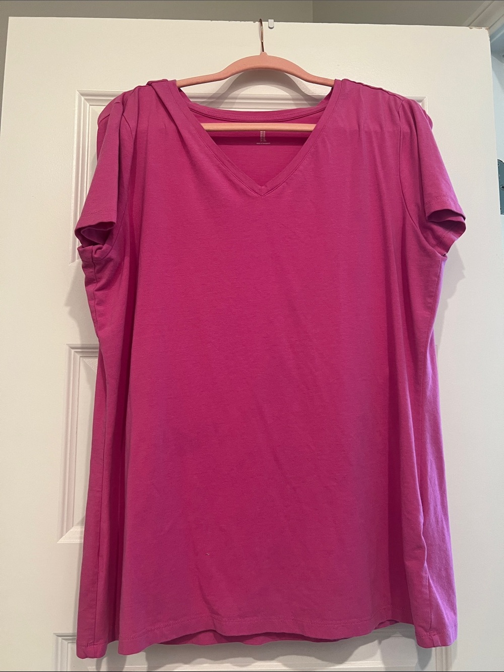 Amazon Essentials Women's V-Neck Short Sleeve Tee in Bright Fuchsia